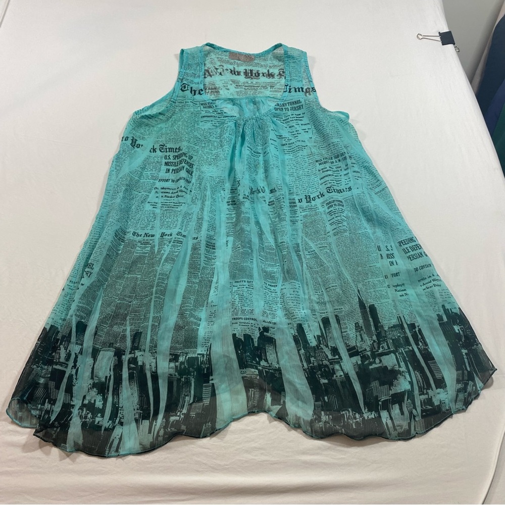 Swim Coverup Sheer women Medium New York Times Newspaper print tank loose Dress